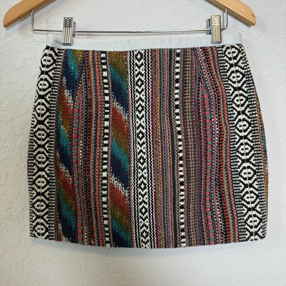 Maje Aztec Pattern Cotton Skirt with Leather Trim Size 36 US Size Small - Picture 5 of 8